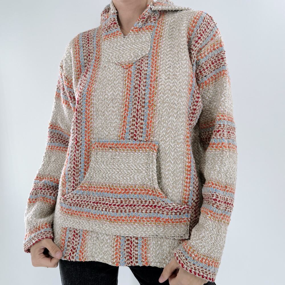 Earth Ragz Boho Baja Hoodie Multicolor Woven Pullover Size Small